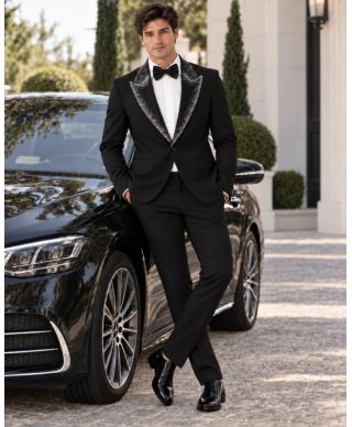 Smoking Uomo nero particolare, con strass argento - Best Price - Modello George