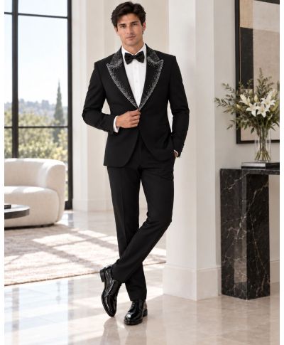 Smoking Uomo nero particolare, con strass argento - Best Price - Modello George