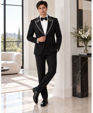 Smoking Uomo nero particolare, con strass argento - Best Price - Modello George