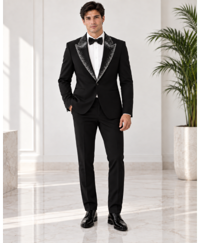 Smoking Uomo nero particolare, con strass argento - Best Price - Modello George