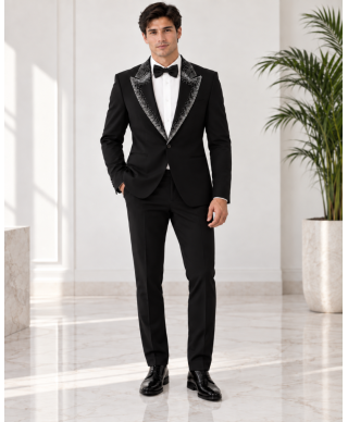 Smoking Uomo nero particolare, con strass argento - Best Price - Modello George