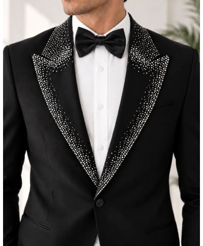 Smoking Uomo nero particolare, con strass argento - Best Price - Modello George