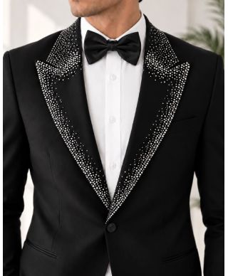 Smoking Uomo nero particolare, con strass argento - Best Price - Modello George