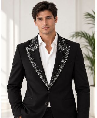 Smoking Uomo nero particolare, con strass argento - Best Price - Modello George