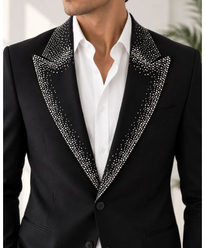 Smoking Uomo nero particolare, con strass argento - Best Price - Modello George