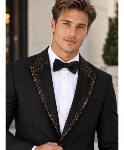 Smoking uomo nero particolare, rever con pietre oro -  George - Gogolfun.it