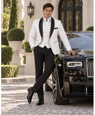Tuxedo uomo con giacca particolare, bianco - Lecce - Smoking uomo bianco da sposo - Gogolfun.it