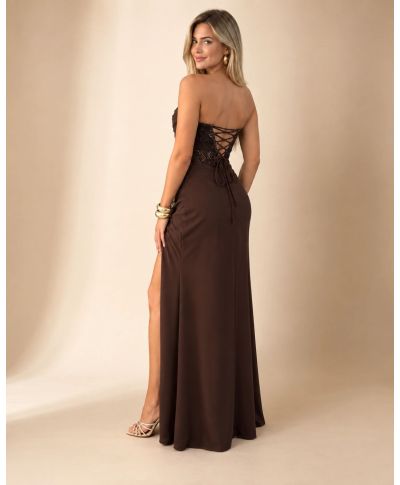 Vestito lungo elegante marrone - Kira - Vestiti cinquantesimo compleanno - Gogolfun.it
