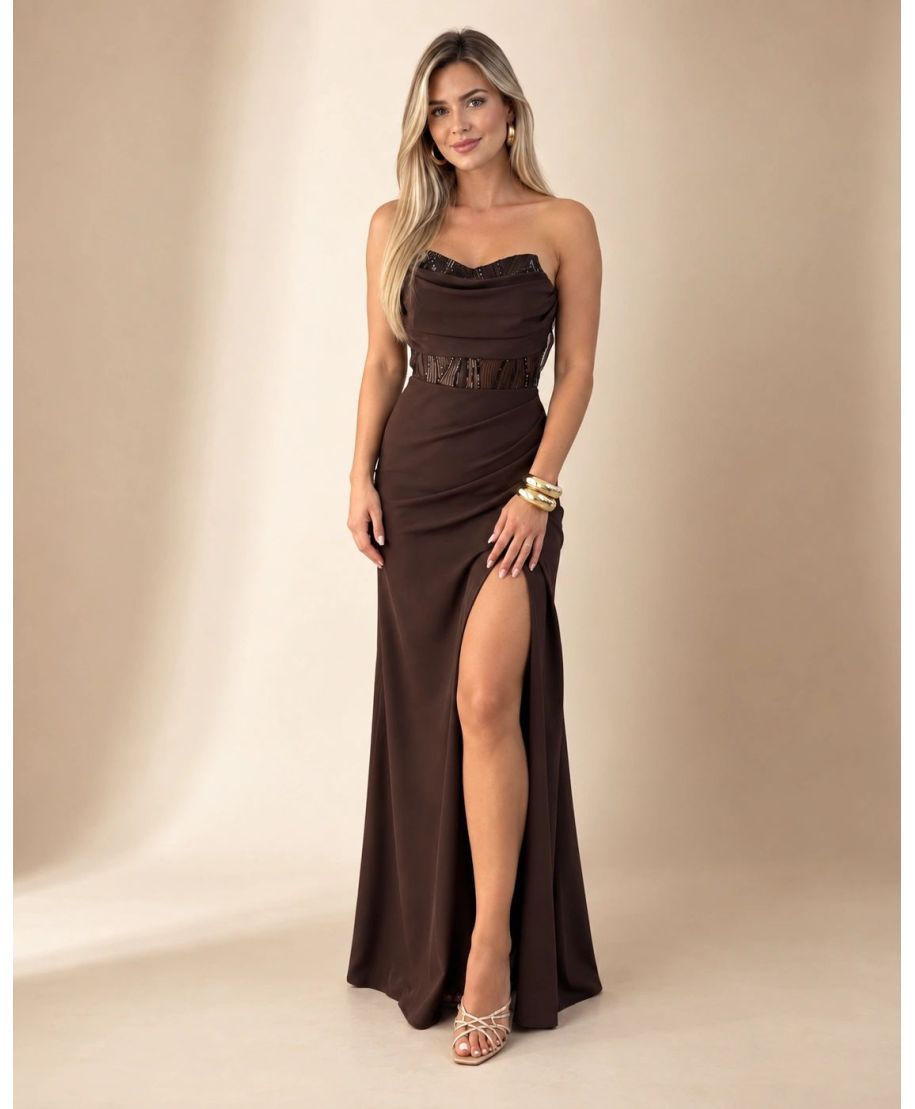 Vestito lungo elegante marrone - Kira - Vestiti cinquantesimo compleanno - Gogolfun.it