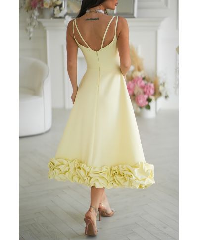 Vestito midi giallo - Spalline Sottili e balza floreale – Tessa