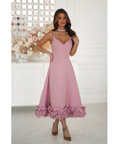 Vestito da cerimonia rosa cipria midi con gonna ampia – Tessa
