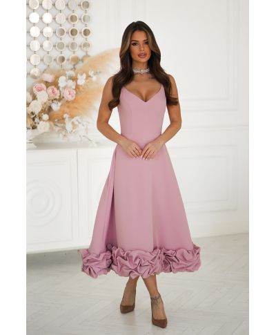 Vestito da cerimonia rosa cipria midi con gonna ampia – Tessa