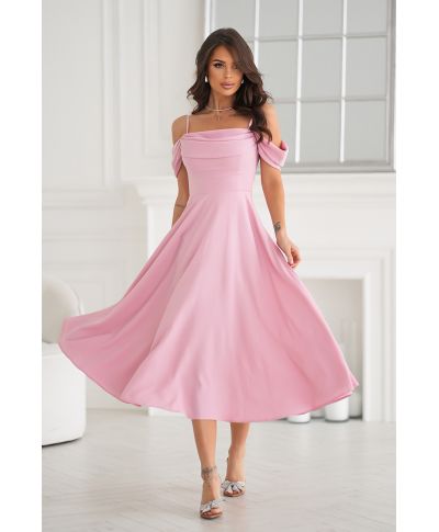 Abito midi elegante - Scollo Morbido - Manichette cadenti - Rosa sporco