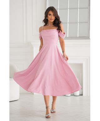 Abito midi elegante - Scollo Morbido - Manichette cadenti - Rosa sporco