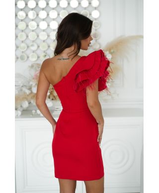 Vestito corto elegante con piume, Rosso - Fiora Mini