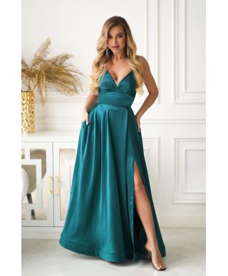Vestito Lungo da Cerimonia Verde Smeraldo in Satin Brillante – Ravenna