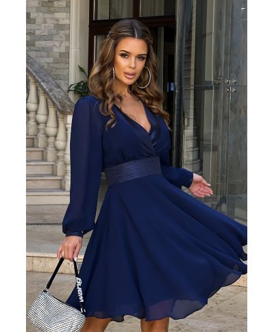 Abito donna, elegante - Corto - Maniche lunghe - Blu scuro