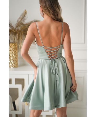 Vestito mini menta glitter con gonna svasata – Sofia