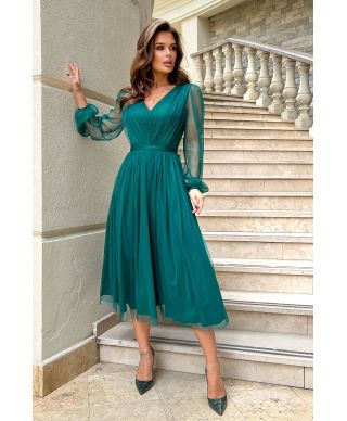 Abito donna - Con manichetta in tulle – Verde bottiglia