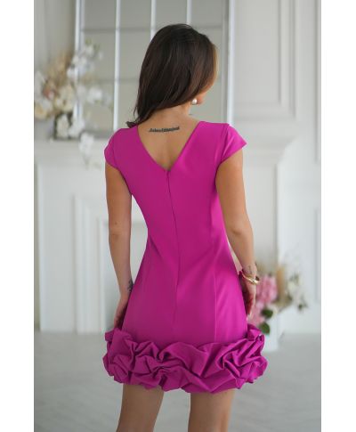 Vestito mini fucsia moderno con fondo a volant tridimensionale – Marzia