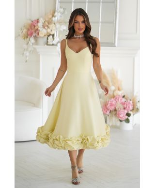 Vestito midi giallo - Spalline Sottili e balza floreale – Tessa