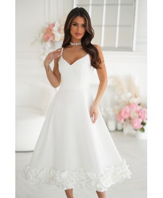 Vestito da cerimonia bianco midi con gonna ampia – Tessa