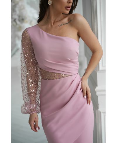 Vestito corto, tubino - colore rosa sporco - Mono spalla
