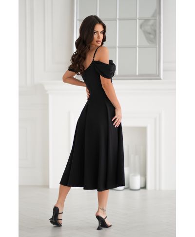 Abito midi elegante in Raso - Scollo Morbido - Manichette cadenti