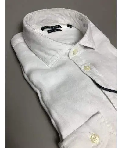 Camicia di lino, bianca - Collo classico - Key Jey
