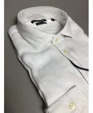 Camicia di lino, bianca - Collo classico - Key Jey