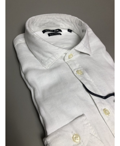 Camicia di lino, bianca - Collo classico - Key Jey