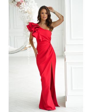 Abito rosso a sirena con piume - Fiora