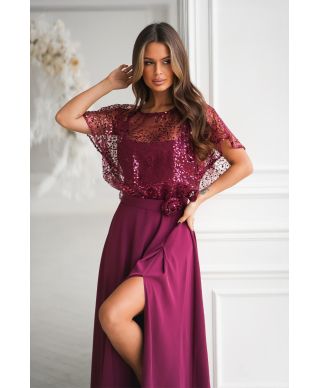 Abito lungo elegante bordeaux - ELEONORA