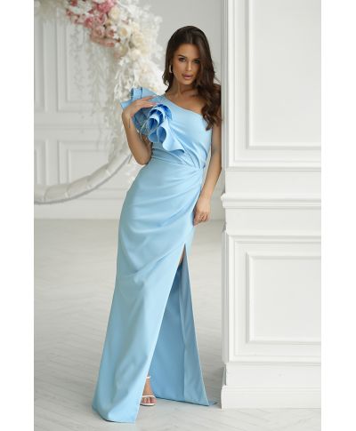 Abito da cerimonia azzurro, monospalla - Fiora