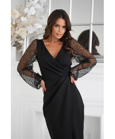 Abito elegante, lungo - Maniche in paillettes - Colore nero -Scarlet
