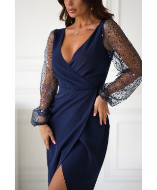 Vestito elegante con maniche lunghe, blu - Scarlet