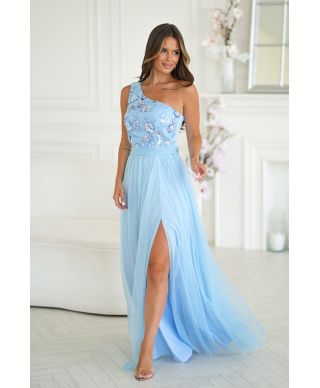 Vestito elegante monospalla azzurro - Olivia