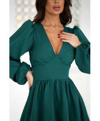 Abito corto elegante, colore verde bottiglia – maniche lunghe