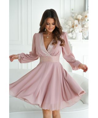 Abito donna ,elegante - Corto - Maniche lunghe - Rosa antico