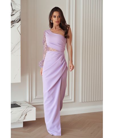 Vestito lungo elegante - Glicine - Monospalla