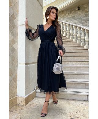Abito donna - Con manichetta in tulle – Nero