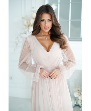 Abito donna - Con manichetta in tulle – Beige