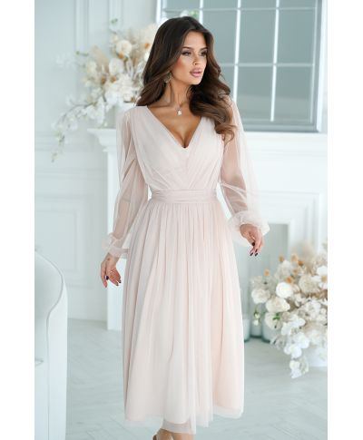 Abito donna - Con manichetta in tulle – Beige