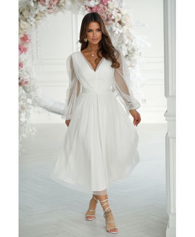 Abito donna - Con manichetta in tulle – Ecrù