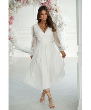Abito donna - Con manichetta in tulle – Ecrù