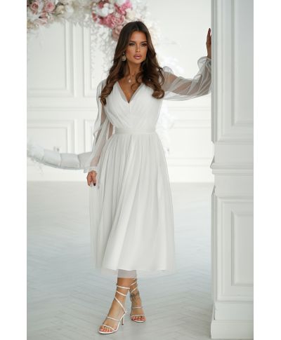 Abito donna - Con manichetta in tulle – Ecrù