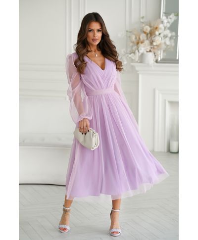 Abito donna - Con manichetta in tulle – Viola