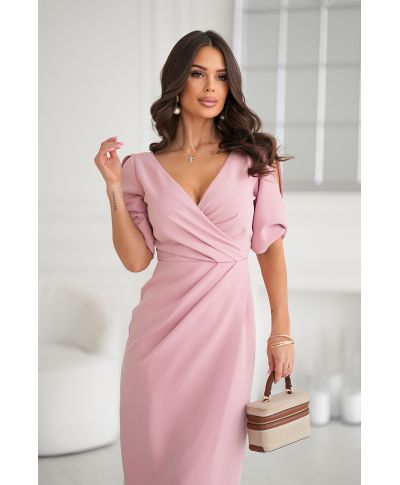 Abito midi fucsia - Scollo a V – Maniche con spacco - Eleganza e femminilità in un unico capo