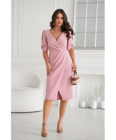 Abito midi fucsia - Scollo a V – Maniche con spacco - Eleganza e femminilità in un unico capo