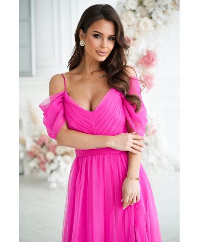 Vestito lungo elegante - In tulle – Fuxia
